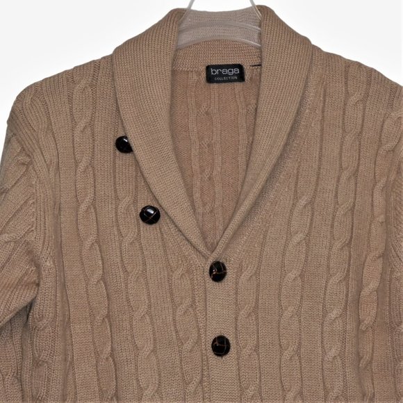 Vintage Men's Cable Knit wool Cardigan Sweater Beige Size L - Picture 4 of 9